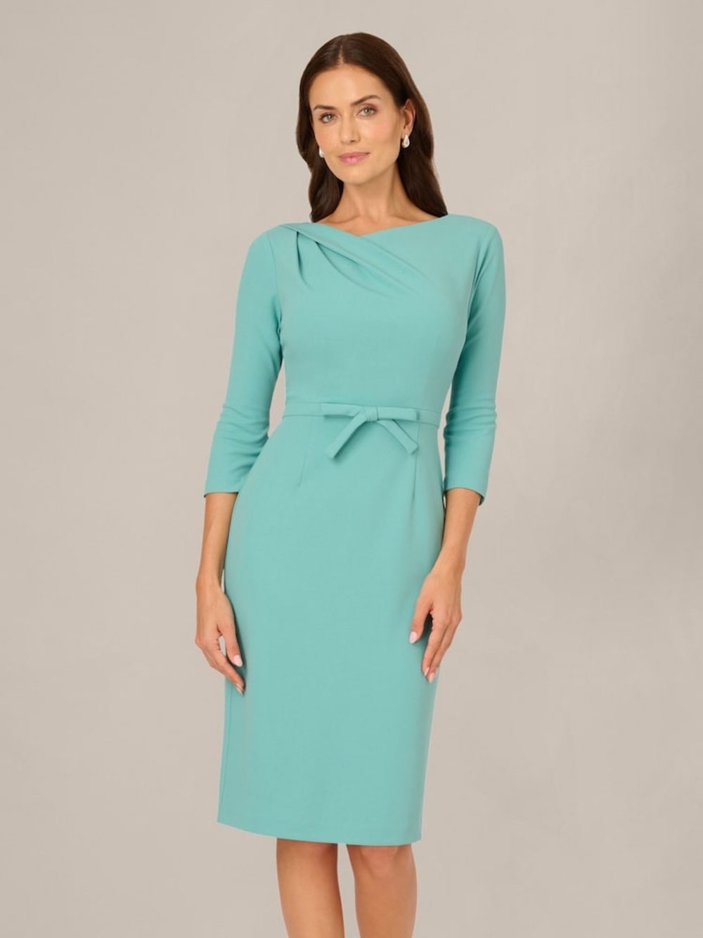 Adrianna Papell Size 14 NWT Green Bow Waist Sheath Midi Cocktail Dress GALA MOB